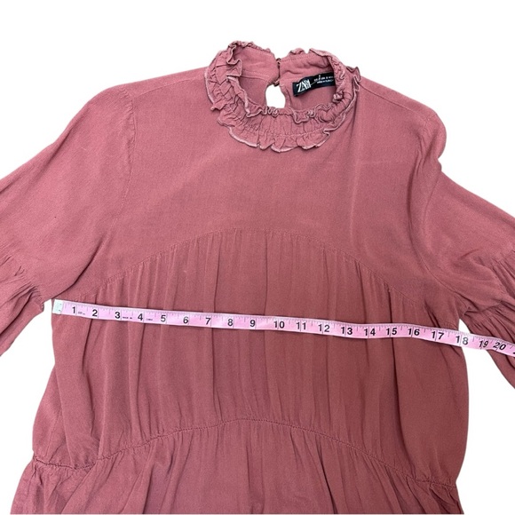 ZARA Dusty Rose Ruffle Neck Peplum Blouse Size S Long Sleeve Feminine Boho - Picture 5 of 9